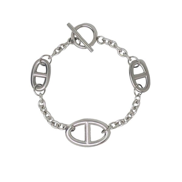 Bracelet chaîne d'ancre argent en acier inoxydable, Bracelet maille marine argent, Bracelet farandole maillons de chaîne H fermoir T, Cadeau