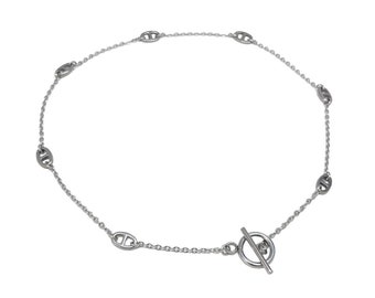 Collier maille marine en acier inoxydable, Choker chaîne d'ancre argent, Ras de cou fermoir en T, Tour de cou à bascule chaine argent