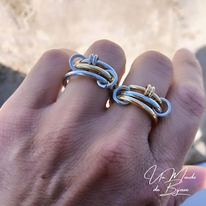 Flerlänkad ring, staplad 3-ring i tvåfärgat rostfritt stål, Trinity-stil, trendig spinelliring, smyckesgåva