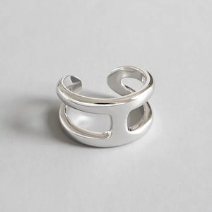 Bague en argent 925 en H, Bague Osmose argent, Bague double anneau H, Bague réglable, Cadeau pour femme tendance, Bijou argent 画像 2