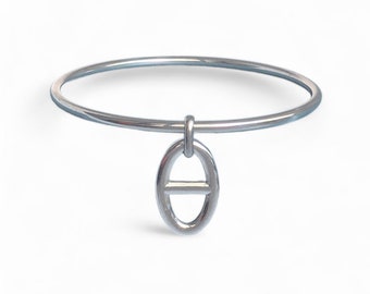 Bracelet jonc breloque maille marine en acier inoxydable, Bangle argent, Bracelet chaîne d'ancre, Manchette maille marine argent, Cadeau