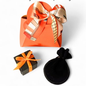 Mini sac cadeau pour offrir votre bijou boîte cadeau pochette cadeau mini sac à main cuir orange ruban emballage cadeau invité événement image 2