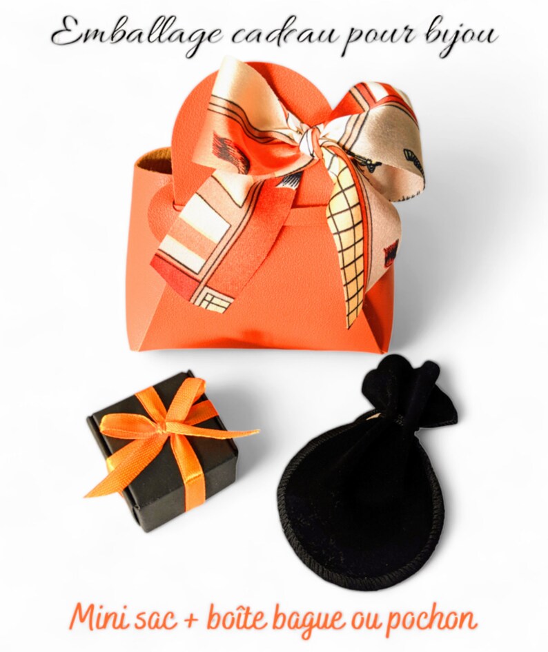 Mini sac cadeau pour offrir votre bijou boîte cadeau pochette cadeau mini sac à main cuir orange ruban emballage cadeau invité événement image 2