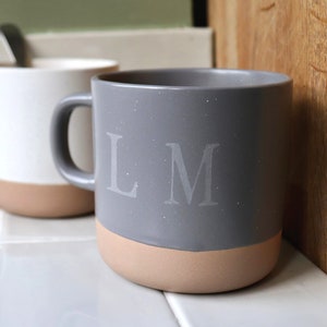 Engraved Hand Finished Rustic Mug | Monogrammed Unglazed Bottom Grey Mug | Rustic Speckled Mug | Stocking Filler Gift | Birthday Present