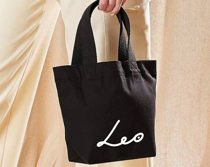 Leo Organic Cotton Mini Grab Bag | Astrology Zodiac Horoscope Mini Tote Bag | Personalised Horoscope Leo Gift | zodiac sign gift