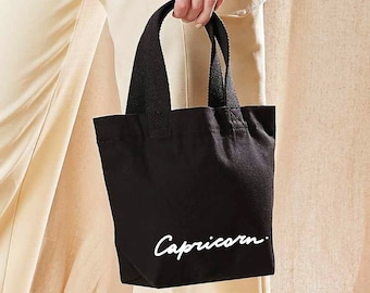 Capricorn Organic Cotton Mini Grab Bag | Astrology Zodiac Horoscope Mini Tote Bag | Personalised Horoscope Capricorn Gift | zodiac sign gift