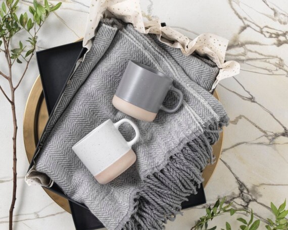 Set of 2 Hand Finished Stoneware Rustic Drip Mug | Speckled Rustic Mug | Unglazed Terracotta Bottom Mug | Farmhouse Mug | Country Mug