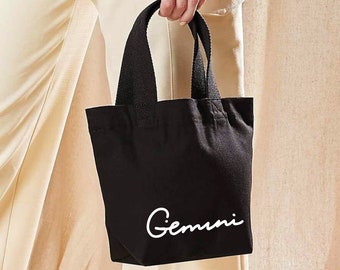 Gemini Organic Cotton Mini Grab Bag | Astrology Zodiac Horoscope Mini Tote Bag | Personalised Horoscope Gemini Gift | zodiac sign gift