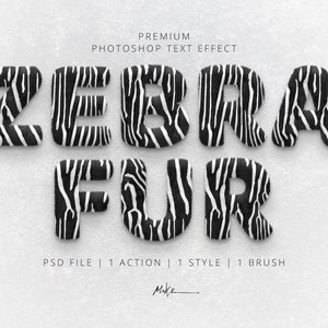 Zebra Realistic Fur Text Effect for Photoshop Ideal for Bold Fonts and Logo. Instant download. Include: PSD + 1 Style + 1 Brush + 1 Action