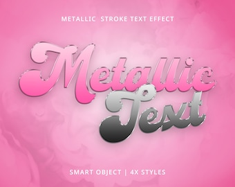 Metallisk texteffekt för Photoshop. Direkt nedladdning. Lätt redigerbar med två klick. Professionellt utseende. Smarta objekt PSD + 4 stilar