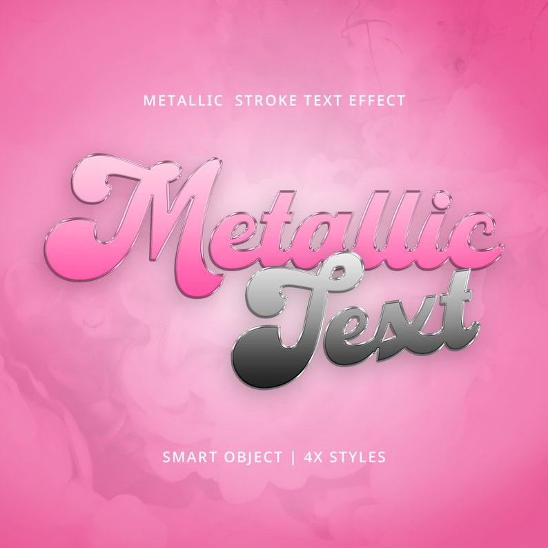 Metallisk texteffekt för Photoshop. Direkt nedladdning. Lätt redigerbar med två klick. Professionellt utseende. Smarta objekt PSD + 4 stilar bild 1