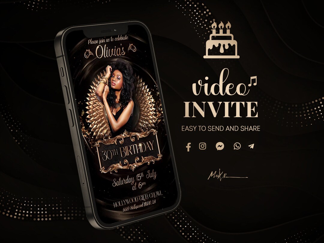 INVITACIÓN en vídeo de CUMPLEAÑOS de oro de lujo. Invitación VIP ...