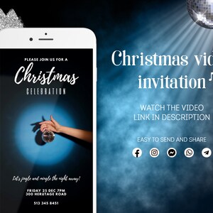 Carton d'invitation personnalisé pour fêter Noël, Faire-part vidéo, Faire-part numérique animé, Esthétique fête joyeux Noël, Boule disco