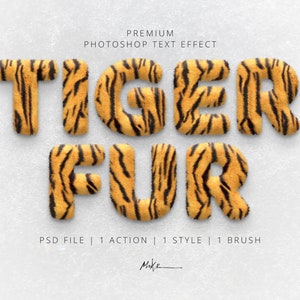 Tiger Fur Text Effect for Photoshop Ideal for Bold Fonts. Instant download. Easily Editable. Include: PSD + 1 Style + 1 Brush + 1 Action
