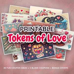 Cupones de amor para parejas imprimibles / 20 ideas románticas + 4 cupones personalizables / Descarga instantánea para San Valentín y ocasiones especiales
