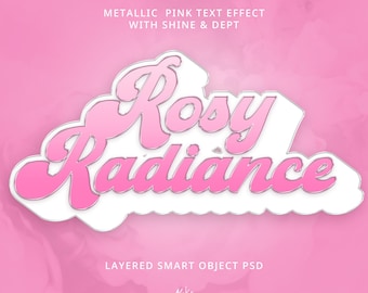 Rosa glansig Photoshop-stil - Metallisk gradienttexteffekt med kromkonturer och skugga | Direktnedladdning | Smart Objects Layered PSD