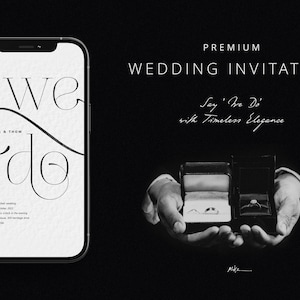 Hochzeitseinladung mit Video - Elegantes Tinte & Papierdesign, Minimalistisches Hochzeitsgelübde, formelle Antwortkarte, personalisiert We Do Invite, Digital Save the Date