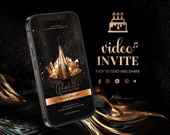 VIDEO INVITATION Splendor: embark on a Gilded Journey for a Luxe Crystal & Champagne Birthday Celebration where every frame aglow with Gold!