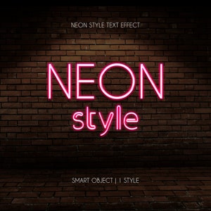 Neon Text Effect for Photoshop. Instant download. Easily Editable in two clicks. Professional look. Smart Objects PSD + 1 Style