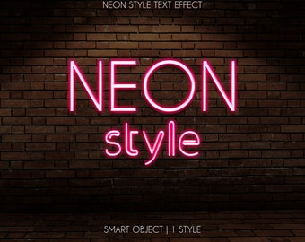 Neontexteffekt för Photoshop. Direkt nedladdning. Lätt redigerbar med två klick. Professionellt utseende. Smarta objekt PSD + 1 stil
