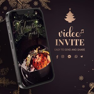 Shimmering multi-screen Video Invitation with Christmas tree branches and cozy moments. Customized X-mas Invitation, Party Video Flyer