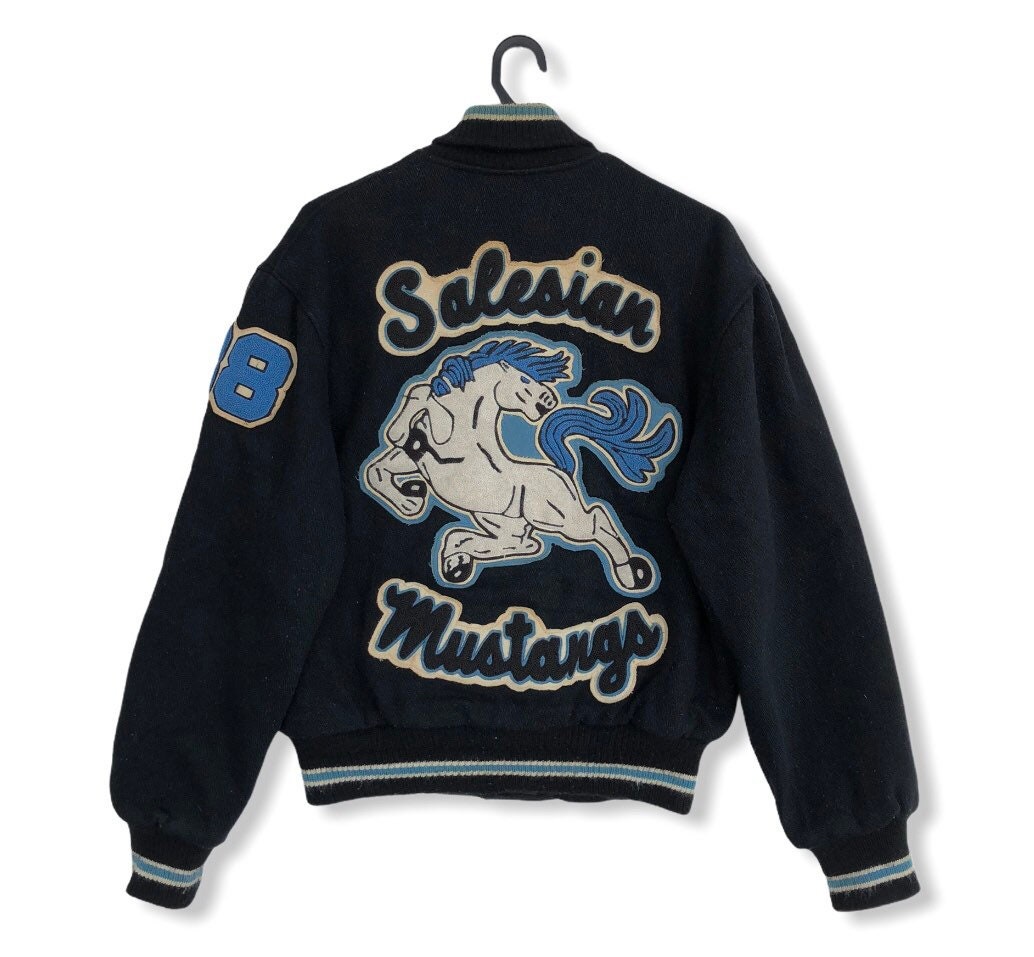[RONRON]BACK PATCH 88 DUMBLE MUSTANG VARSITY ジャケット★ Embroidered Wool Varsity Ford Mustang Black and Grey Jacket