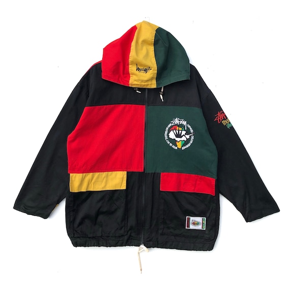 Rare Vintage 90's Stussy Irie Roots Rasta Colorblocks Hooded Rare Vintage 90's Stussy Irie Roots Rasta Colorblocks Hooded