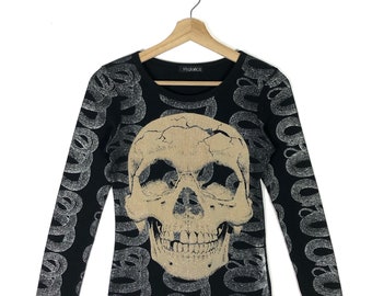 【紙袋付き】HYSTERIC GLAMOR SNAKE SLEEVE 黒 Hysterics (Hysteric Glamour) Glitter Snakes Skull Top
