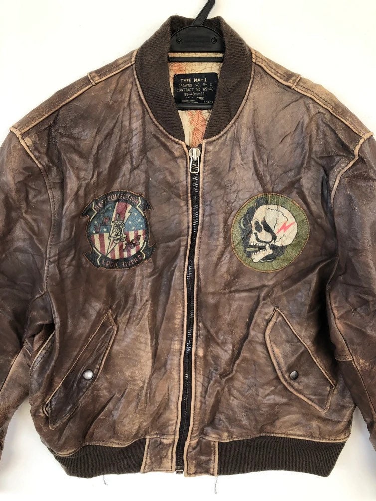 Buy Rare Vintage 80's MA-1 Flight Fighter Leather Jacket Online in