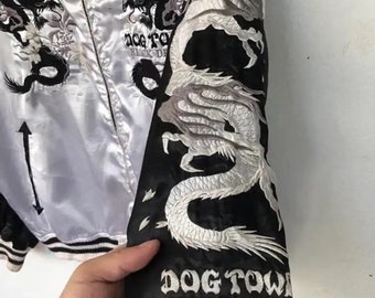 Rare Vintage Dogtown Black Dragon Sukajan Embroidery Satin Jacket