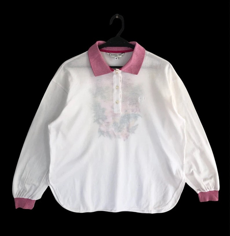 Rare Vintage Christian Dior Sports Floral Embroidered L/S Polo image 2