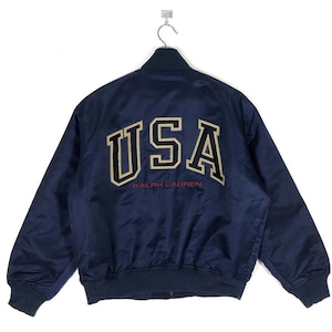 Rare Vintage 90’s Polo Sport Ralph Lauren USA Bomber Jacket 3-Pockets Navy