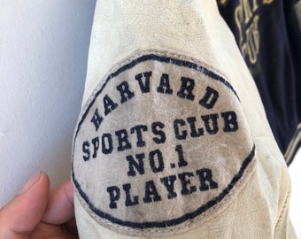 Vintage 90's Harvard Sports Club No.1 Player Wool & Leather
