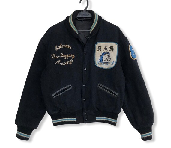Vintage 80s 90s Varsity Letterman Jacket Wool Leather Red XL