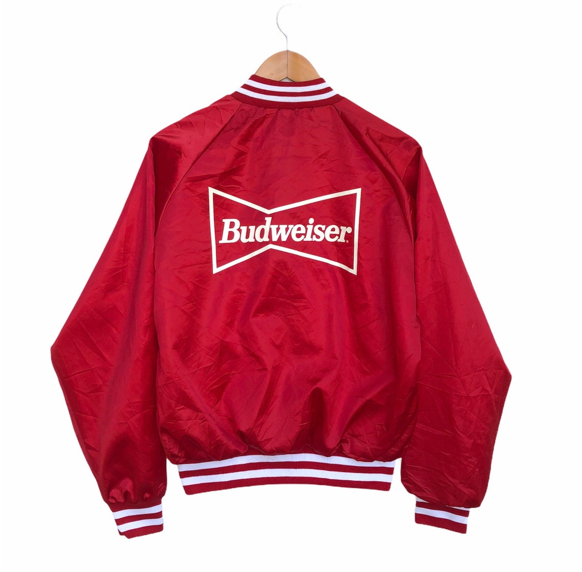 Vintage 80s Satin Red Budweiser Lightweight Bomber Jacket | Etsy