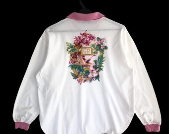 Rare Vintage Christian Dior Sports Floral Embroidered L/S Polo