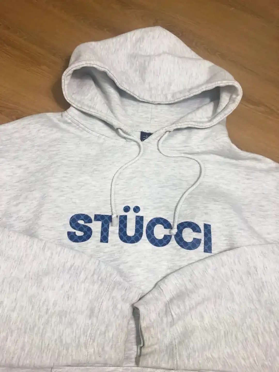 90s Vintage Stussy Monogram gucci Hoodie Sweatshirt size L Gray