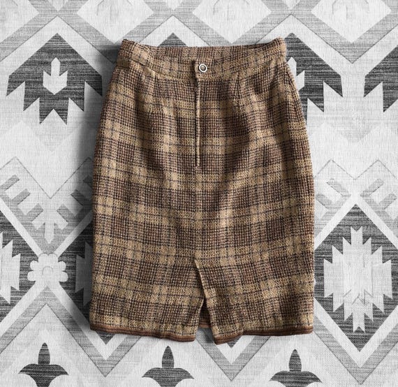 Fendi, Vintage 90’s Fendi Wool Blend Plaid Tweed Skirt