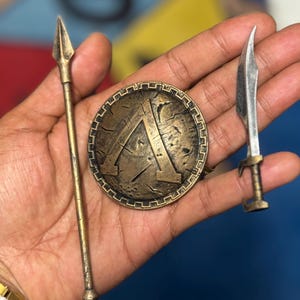 1x 1:12 scale Spartan sword, shield, spear ***FIGURE NOT INCLUDED***
