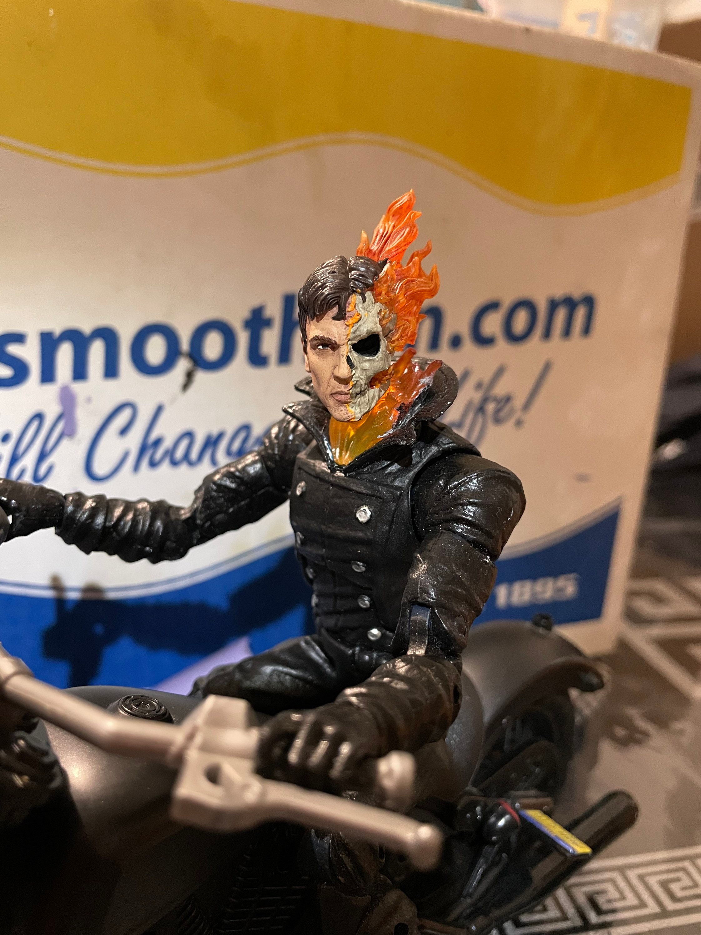 Half Flaming Skull Guy Head Sculpt ***(figure & Bike Not