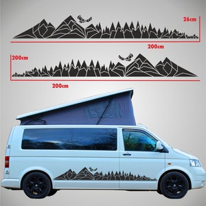 Aufkleber Berge Panorama Silhouette Trees and Mountains Decal, Side Sticker Set VW T5 T6 Decal Landscape, Camper Decoration