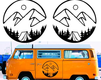 Aufkleber für Wohnmobile, Campingaufkleber für Wohnmobildekoration, Berge und Bäume Unikat Aufkleber, VW T5 Dekoration Aufkleber, VW t6 Deko