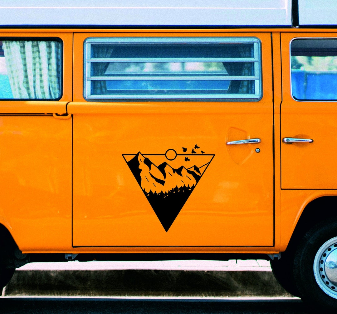 Triangle of Adventure Camper Van Sticker With Mountains and Forest