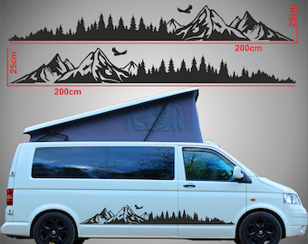 Aufkleberset für Wohnmobil Bäume und Berge Aufkleber Seitenaufkleber Set VW T5 T6 Aufkleber Landschaft Camper Decoration sticker montagne