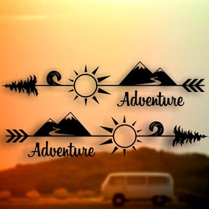 Berge Autoaufkleber Sonne Welle Natur Camping Aufkleber Berg Auto Geometrisch Camplife Bäume Vintage Style Wohnmobil Bulli Aufkleber Bulli Bild 1