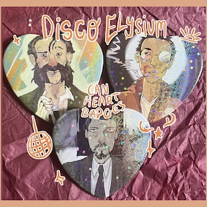 Disco Elysium Themed Holographic Heart Badge 53mm