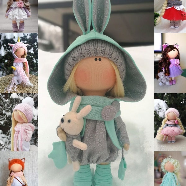 Snow Bunny Tilda Doll -Handmade Art Doll-Gift for Her-Textile Nursery Doll -Interior Decor Doll - Rag Doll - Portrait Tilda Doll-Fabric Doll