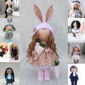 Curly Bunny Doll-Tilda Doll -Handmade Art Doll - Gifts for Girls-Rag Doll-Textile Nursery Doll-Interior Decor Doll -Gift Idea -Portrait Doll