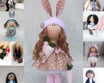 Curly Bunny Doll-Tilda Doll -Handmade Art Doll - Gifts for Girls-Rag Doll-Textile Nursery Doll-Interior Decor Doll -Gift Idea -Portrait Doll