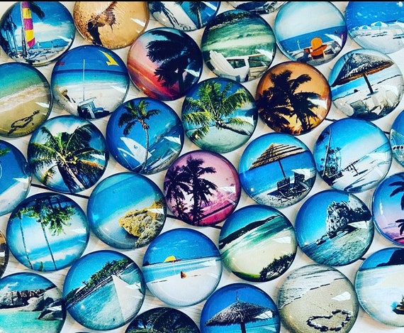 Beach Refrigerator Magnets, Tropical Fridge Magnets, Island Magnet Set,  Glass Magnets, Cute Office Supplies, Magnets for Board